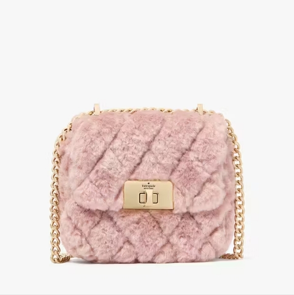 Kate Spade Carey Faux Fur Quilted Micro Flap Crossbody, Rose Smoke - Picture 1 of 5